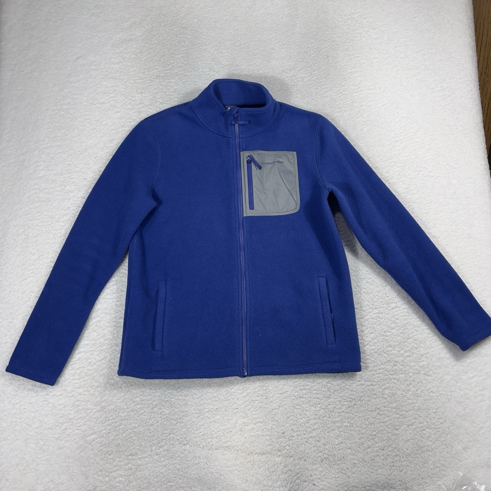 Vineyard Vines Fleece Full Zip Jacket Kids Size XL (18) Blue Zip Pocket Nice